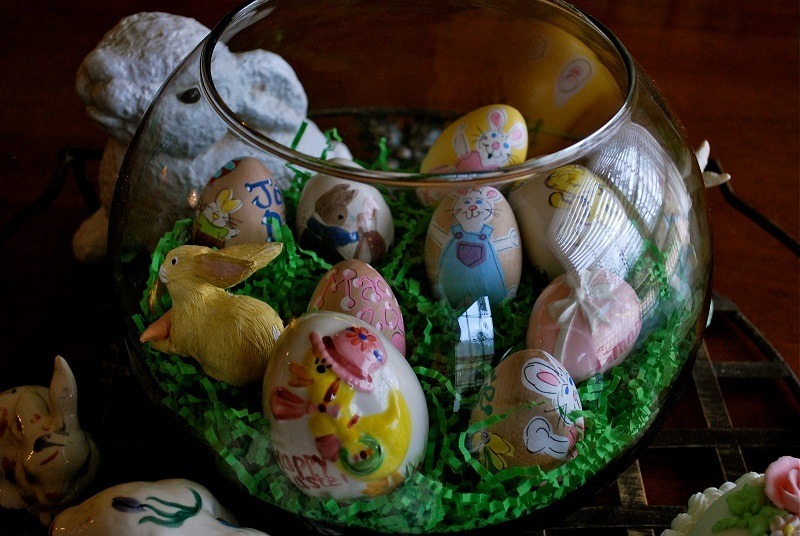 Easter Egg Decorations in Fish Bowl